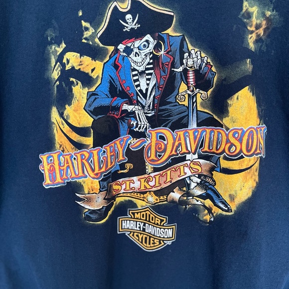 Harley Davidson T Shirt XL St. Kitts Blackbeards Revenge Biker Pirate Flames - Picture 2 of 9